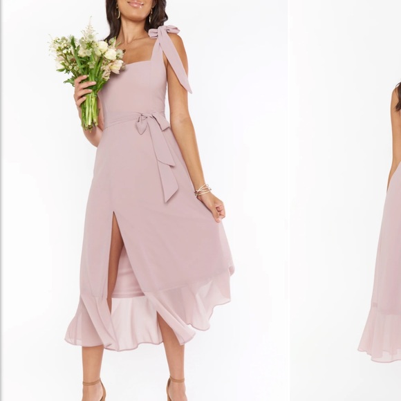 Show Me Your MuMu Claire midi dress in neutral mauve chiffon - worn once - Picture 2 of 8